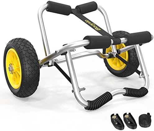 Bonnlo Kayak Cart Canoe Dolly Fishing Kayak Accessories Carrier Foldable Paddle Board Trolley Boat Trailer Transport with NO-Flat Airless Tires Wheels and 2 Ratchet Straps