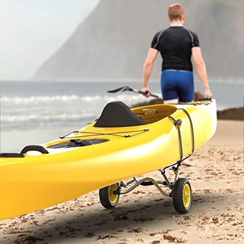 Bonnlo Kayak Cart Canoe Dolly Fishing Kayak Accessories Carrier Foldable Paddle Board Trolley Boat Trailer Transport with NO-Flat Airless Tires Wheels and 2 Ratchet Straps