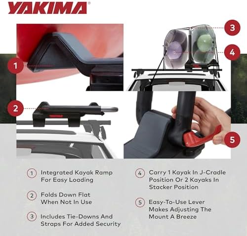 Yakima JayLow J-Cradle Rooftop Kayak Mount for 1 or 2 Kayaks – Car Roof Rack Carrier for Round, Square, Factory or Aerodynamic Crossbars, Holds 1 Boat Up to 80 Pounds or 2 Boats Up to 110 Pounds Total