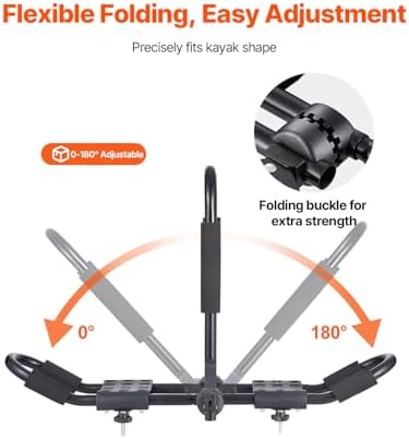 VEVOR Kayak Roof Rack 1 Pair J-Bar, Folding Soft Roof Rack with 4 Pcs Tie Down Straps, Top Mount Tie Down, Carrier for Kayak Surf Board Canoe SUP Ski Board, Mount on Car SUV Truck 2 Kayaks Crossbar