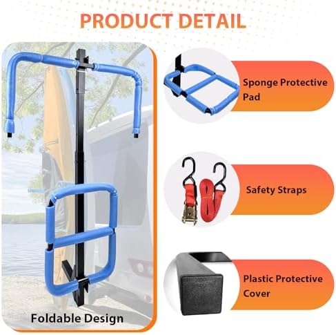 RV Kayak Rack for Camper, Vertical Kayak Hitch Rack Carrier Fits Up to 12' Kayaks, 2'' Hitch Receiver 150LBS for RV Truck SUV