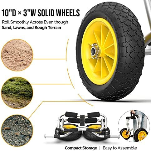 Bonnlo Kayak Cart Canoe Dolly Fishing Kayak Accessories Carrier Foldable Paddle Board Trolley Boat Trailer Transport with NO-Flat Airless Tires Wheels and 2 Ratchet Straps